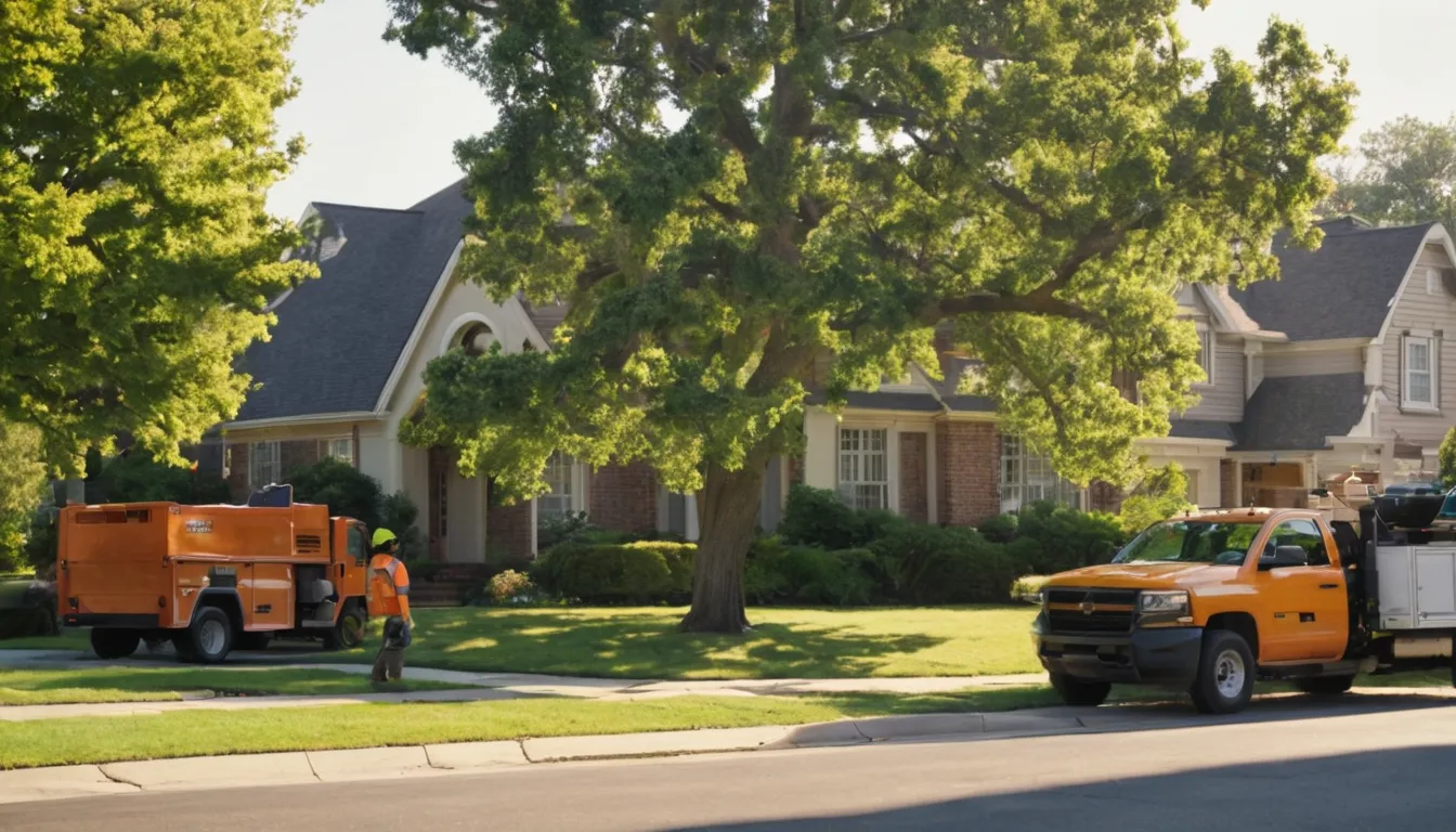 A tree removal provider working safely beside a family home in Greenville